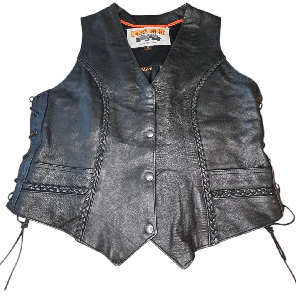 Motorcycle Outpost Biker Snap Front Side Lace Black Leather Vest Women (XL)‎ - Picture 14 of 16